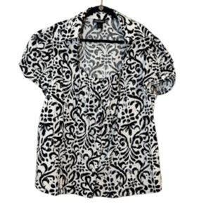 Lane Bryant Top Women 26 Black Floral Neutral Minimalist Boho Western Retro 80s